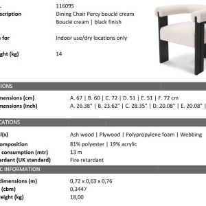 Scaun dining design LUX Percy boucle cream - Img 2