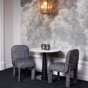 Scaun dining tapitat LUX Magnus, Solent alb cu negru - Img 2