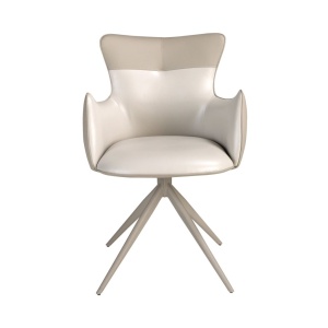 Scaun modern pivotant piele sintetica Off-white/ Greige - Img 5