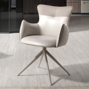Scaun modern pivotant piele sintetica Off-white/ Greige