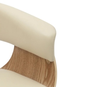 Scaun retro imitatie piele bej crem, lemn furniruit ORGANIC - Img 6