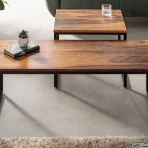 Set de 2 masute design industrial Elements Long Sheesham - Img 3