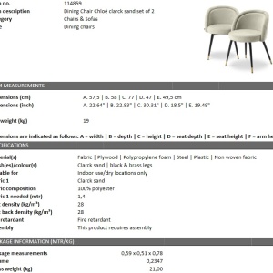 Set de 2 scaune design LUX Chloe, clarck sand 114859 HZ - Img 7