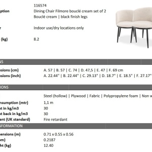 Set de 2 scaune LUX Filmore Boucle cream - Img 2
