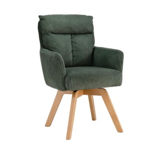 Set de 2 scaune pivotante lemn de fag, catifea raiata verde BIG GEORGE