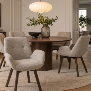 Set de 2 scaune pivotante, Lemn de stejar, textil boucle taupe BALTIC - Img 3