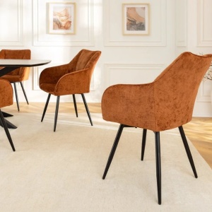 Set de 2 scaune pivotante, Metal Negru, Chenille Maro, AVIGNON A-46471 VC - Img 9
