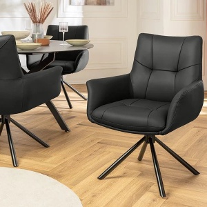 Set de 2 scaune pivotante SIGNATURE piele naturala neagra - Img 9