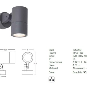 Spot directionabil pentru iluminat exterior, IP65 Jax grafit 118176 universul-luminii.ro