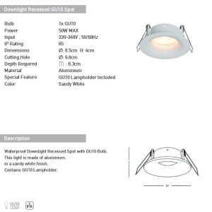 Spot incastrabil pentru baie IP65 Astrid GU10 alb 155116 universul-luminii.ro