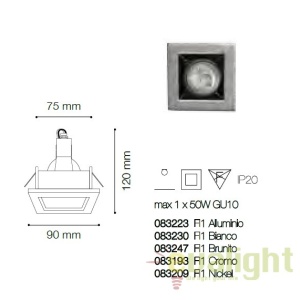 Spot incastrabil pt. tavan fals 9x9cm, FUNKY FI1 CROMO 083193 60606 universul-luminii.ro