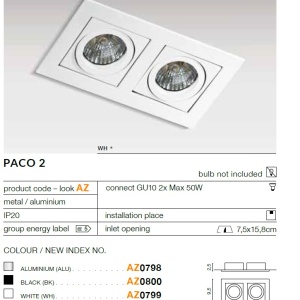 Spot incastrat tavan/plafon PACO 2 aluminiu 70586 universul-luminii.ro