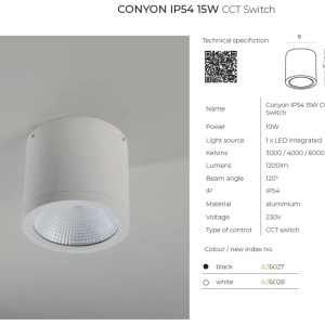 Spot LED aplicat de exterior IP54 CONYON 15W CCT SWITCH 144846 universul-luminii.ro