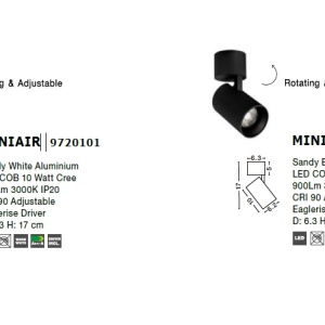Spot LED aplicat, directionabil MINIAIR negru NVL-9720102 - Img 4