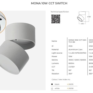 Spot LED aplicat reglabil MONA 10W CCT SWITCH alb - Img 2