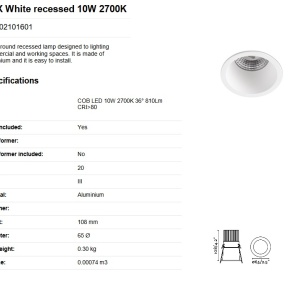 Spot LED dimabil / incastrabil tavan / plafon FOX alb 10W 85046 universul-luminii.ro