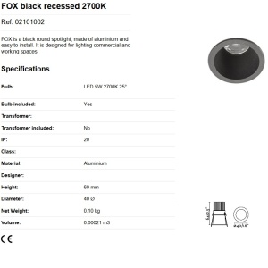 Spot LED dimabil / incastrabil tavan / plafon FOX negru 5W 85056 universul-luminii.ro