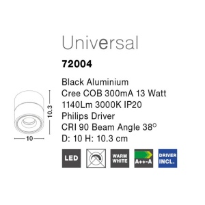 Spot LED directionabil, aplicat tavan/ perete UNIVERSAL negru NVL-72004 - Img 3