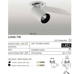 Spot LED directionabil, incastrabil tavan/plafon Luna 7W negru 98416 universul-luminii.ro