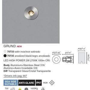 Spot LED incastrabil de exterior pavaj GRUND 2W inox negru 92306 universul-luminii.ro