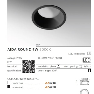 Spot LED incastrabil tavan/plafon AIDA ROUND 9W negru 97876 universul-luminii.ro
