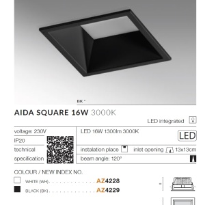 Spot LED incastrabil tavan/plafon AIDA SQUARE 16W alb 199296 universul-luminii.ro