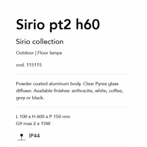 Stalp de iluminat exterior IP44 SIRIO PT2 H60 NERO 46886 universul-luminii.ro
