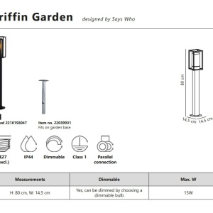 Stalp exterior IP44 design modern Griffin Smoked, H-80cm 221146 universul-luminii.ro