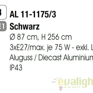 Stalp exterior stil clasic IP43 H256cm Reika negru AL 11-1175/3 schwarz OR 61966 universul-luminii.ro