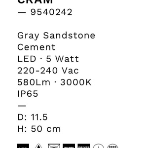 Stalp LED din ciment pentru exterior IP65 Cram Gray H-50cm 250706 universul-luminii.ro