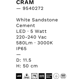 Stalp LED din ciment pentru exterior IP65 Cram White H-50cm 250696 universul-luminii.ro