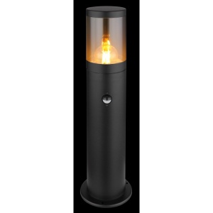 Stalp mic pentru exterior cu senzor de miscare design modern IP44 Xeloo negru, fumuriu 134816 universul-luminii.ro