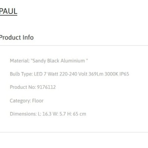 Stalp pentru exterior, terasa sau gradina, PAUL H-65cm 152886 universul-luminii.ro