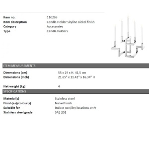 Suport pentru 5 lumanari, design LUX Skyline, nickel 110269 HZ - Img 4