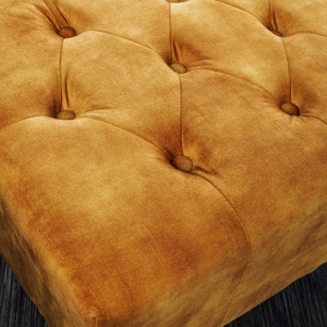 Suport picioare clasic stil englezesc Chesterfield, catifea galben mustar - Img 2