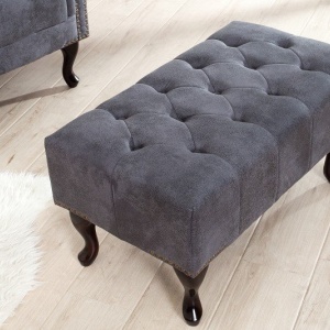 Taburet/ Suport picioare clasic stil englezesc Chesterfield gri antic - Img 3