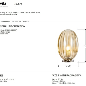 Veioza, lampa de masa design modern decorativ Ovila cognac 125226 universul-luminii.ro