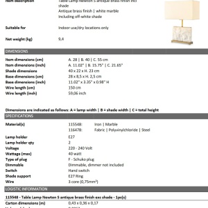 Veioza/ lampa de masa LUX cu baza din marmura Newton S 106426 universul-luminii.ro