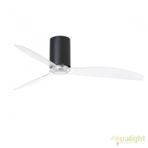 Ventilator de tavan modern cu telecomanda MINI TUBE FAN negru mat/transparent 32041