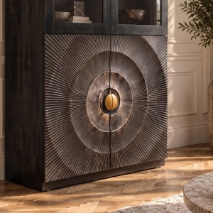 Vitrina design vintage GOLDEN SUNSET 180cm lemn negru/ auriu - Img 11