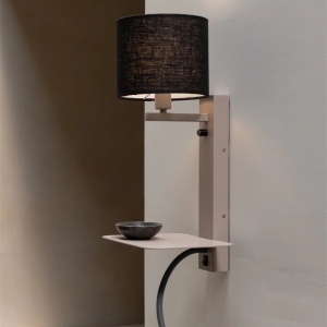 Aplica cu raft si reader LED, port USB si abajur textil negru Florence 248877 universul-luminii.ro