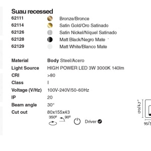 Aplica cu reader LED incastrabila stil minimalist SUAU bronz 123637 universul-luminii.ro
