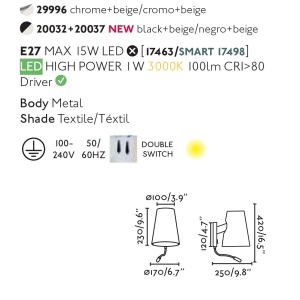 Aplica cu reader LED moderna design elegant LUPE negru/bej 190237 universul-luminii.ro
