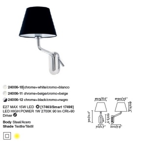 Aplica cu reader LED pe dreapta design elegant ETERNA crom/bej 91677 universul-luminii.ro