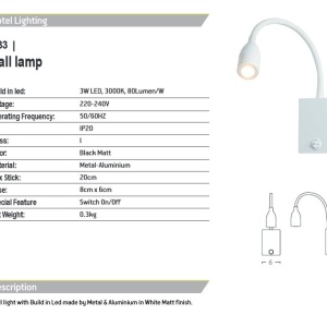 Aplica cu spot LED stil minimalist Hotel alba 155057 universul-luminii.ro