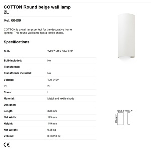 Aplica de perete ambientala design modern COTTON Round 2L bej 84187 universul-luminii.ro