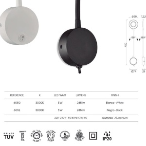 Aplica de perete cu reader LED BOAVISTA alb - Img 2