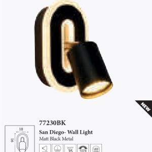 Aplica de perete cu spot metal negru San Diego 628627 universul-luminii.ro
