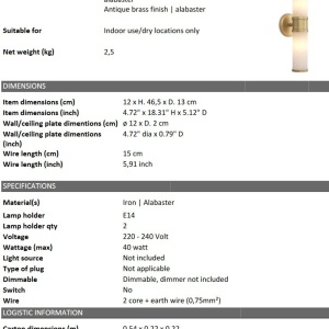 Aplica de perete design LUX Claridges Double alama antic/ alabastru 209347 universul-luminii.ro