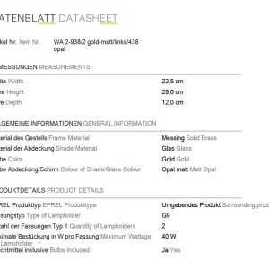 Aplica de perete design modern OPALDESIGN 2L stanga, auriu mat 241337 universul-luminii.ro